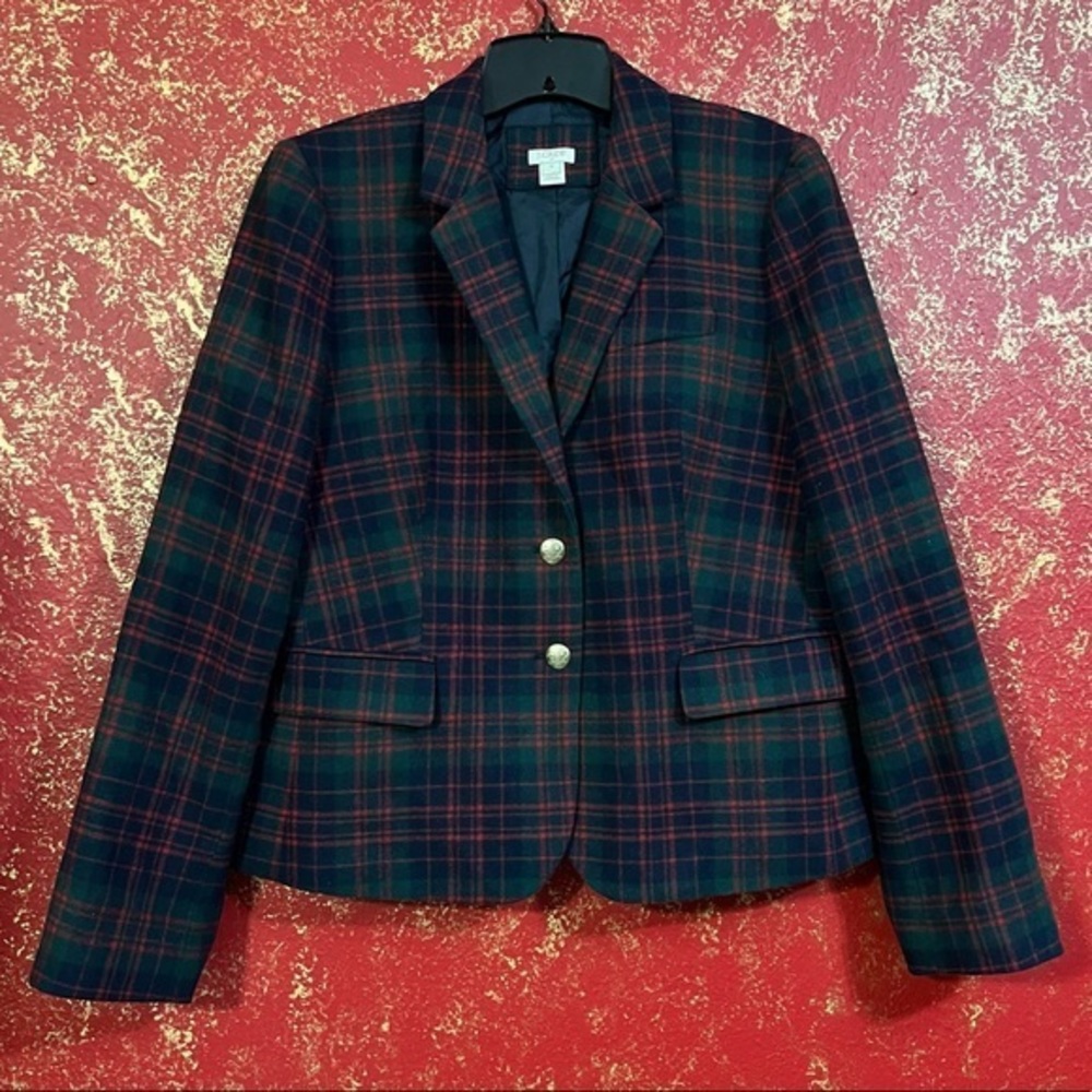 J. CREW Dark Academia Wool Plaid Blazer Jacket 14
